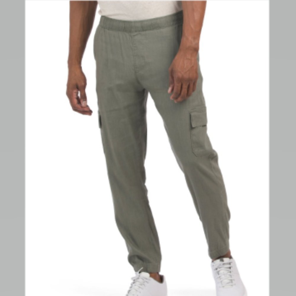Onia Stretch Cargo Linen Jogger in Army Green